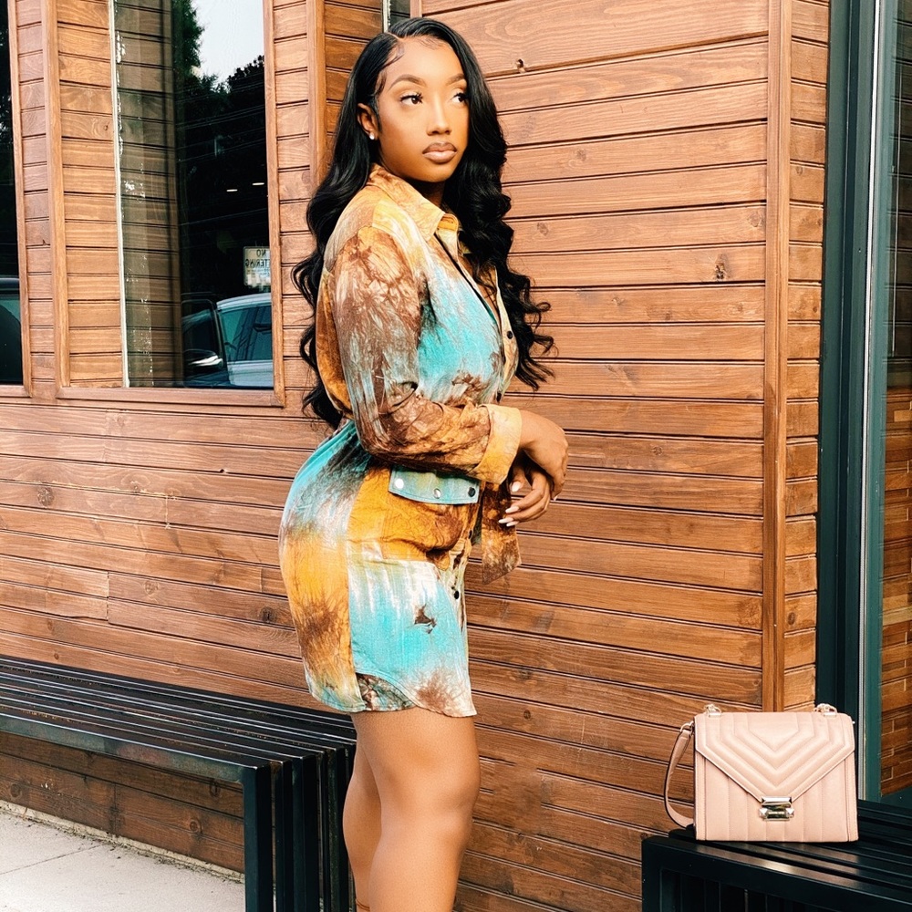 PLT Acid Wash Belted Shirt Dress